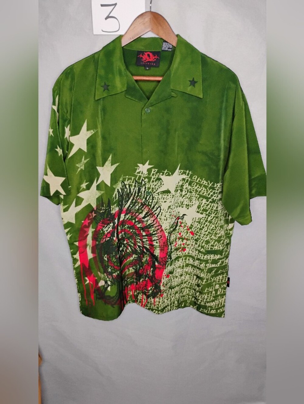 Dragonfly Phoenix Rising Dragon Button Up Shirt Mens Large Vintage
